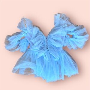 SIMPLEE LIGHT BLUE TULLE SHIRT TOP SIZE SMALL